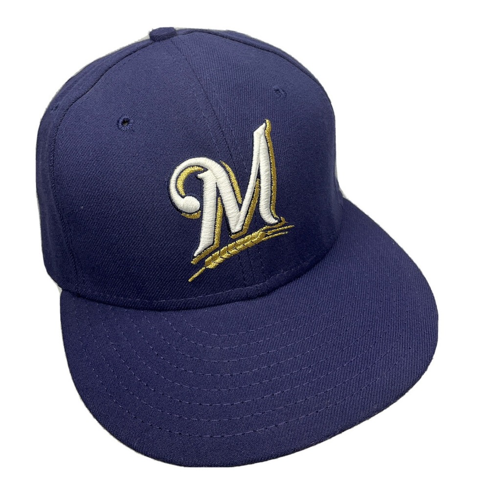 New Era 59Fifty Milwaukee Brewers MLB Fitted Hat Sz 7‎ Navy Blue Embroidered
